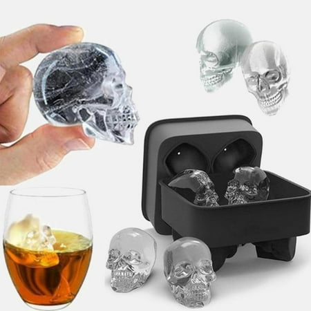 Ice Cube Chocolate Maker Mold Trays 4-Cavity 3D Skull Shape Silicone Party C6F8